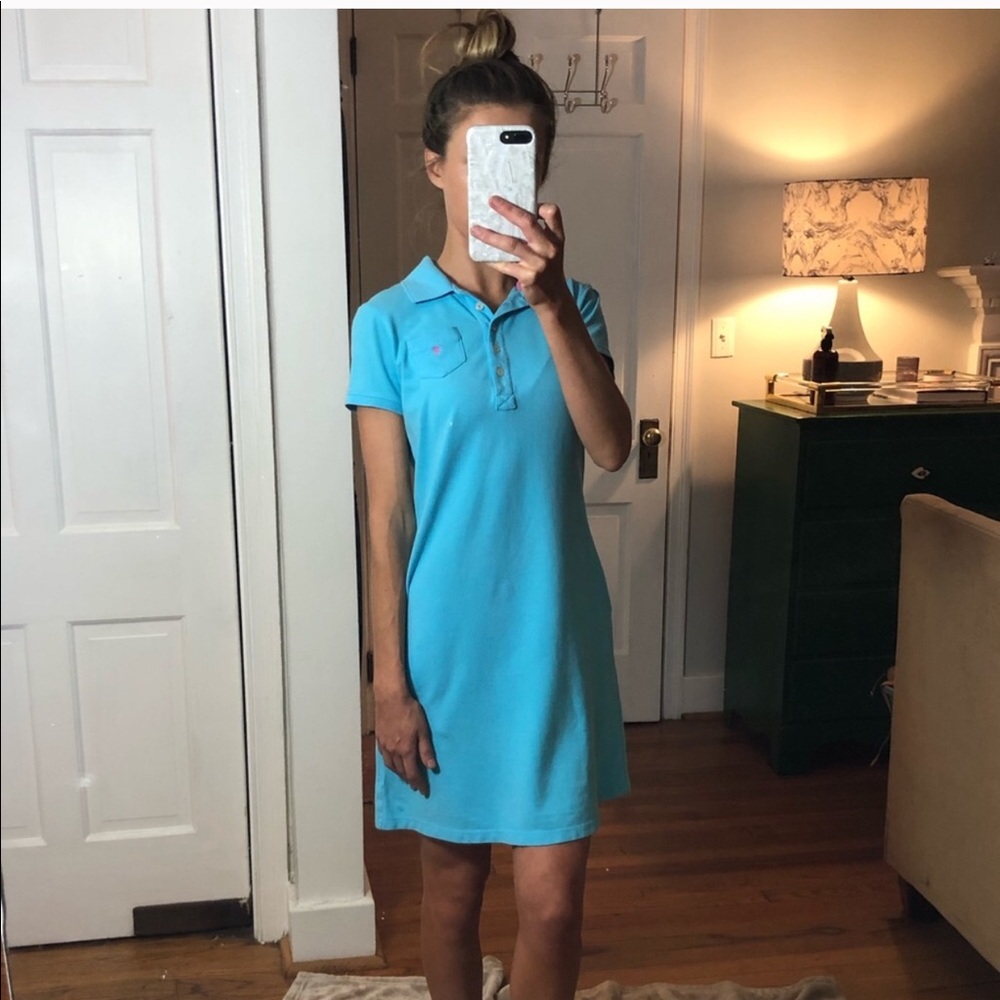 Lilly Pulitzer teal blue polo mini dress w pockets